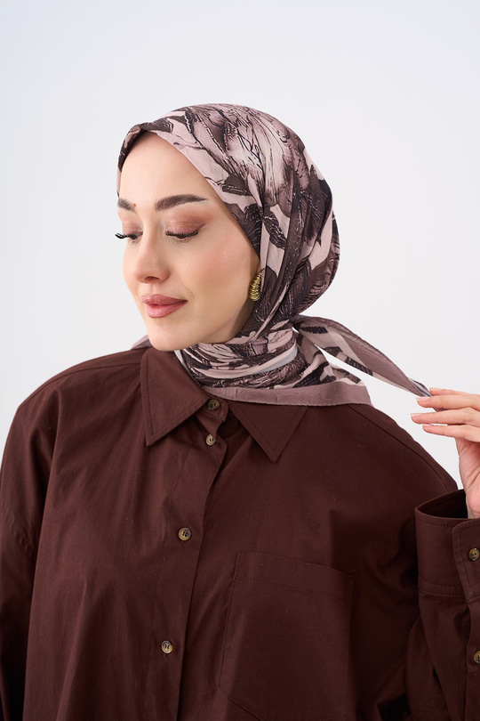 Yaprak Desen Bambu Kraş Eşarp Vizon