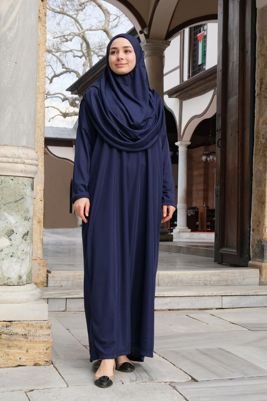 CANTALI TEK PARCA NAMAZ ELBISESI  LACIVERT