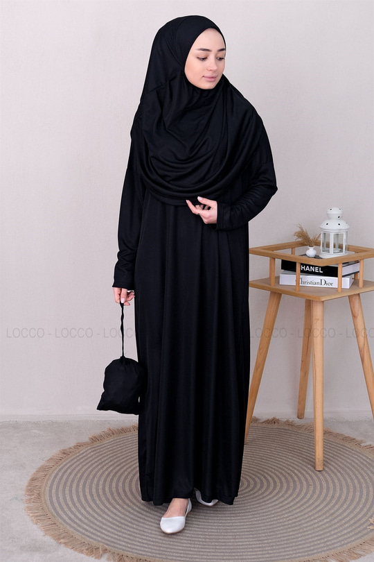 CANTALI TEK PARCA NAMAZ ELBISESI Siyah