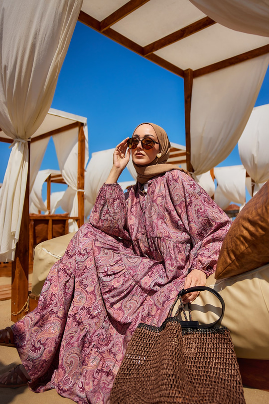 Cassime Desenli Elbise Mor