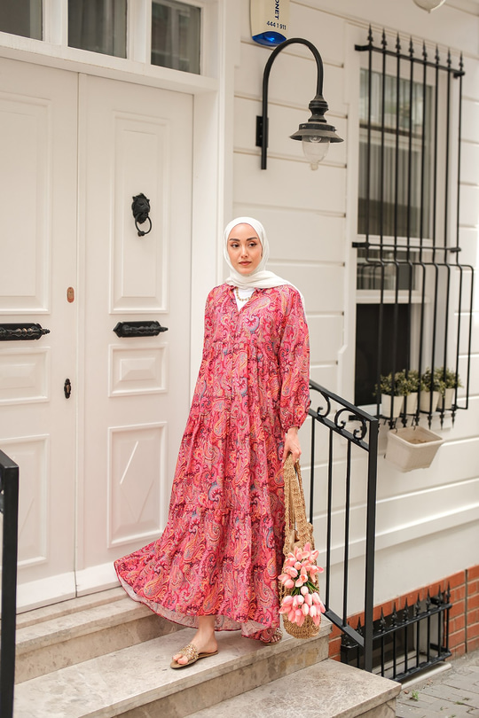 Cassime Desenli Elbise Mürdüm