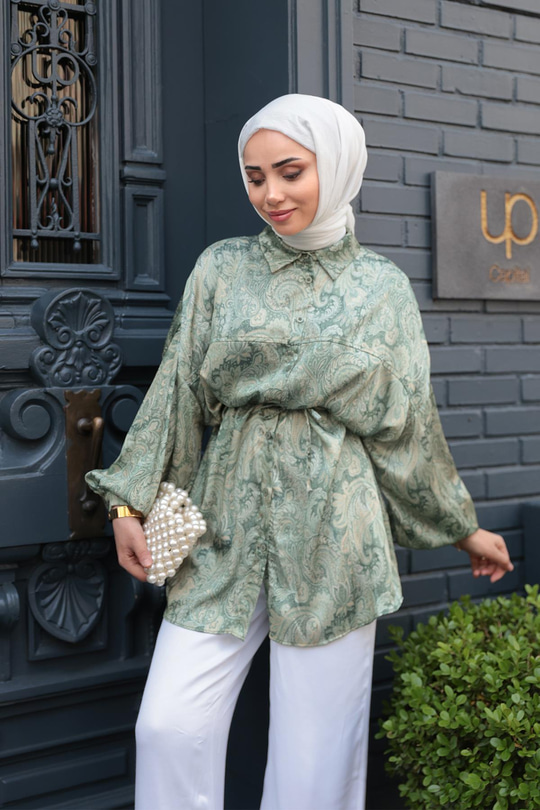 Cassime Saten Gömlek Fıstık Yeşil