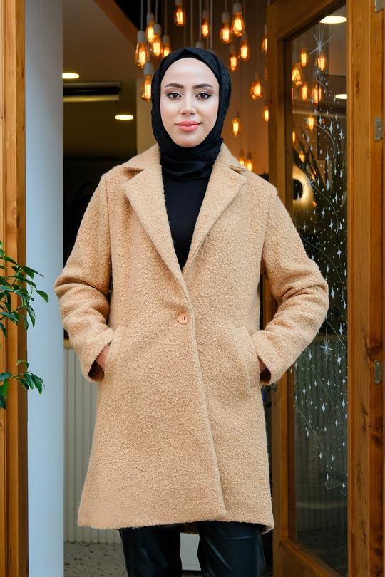 Ceket Yaka Yanlardan Cepli Buklet Kaban  Vizon