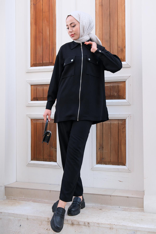 Cep Detay İkili Takım Siyah