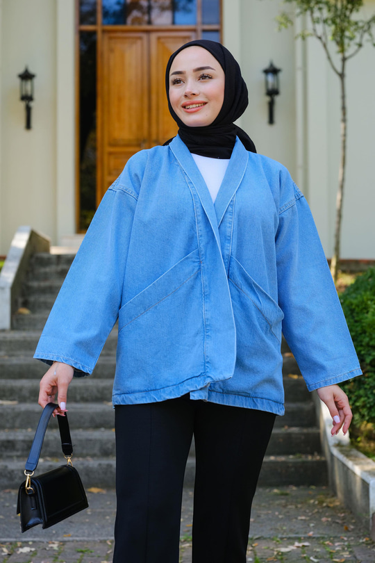 Cep Detay Kot Hırka Buz Mavi