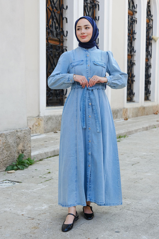 Cep Detaylı Elbise Buz Mavi