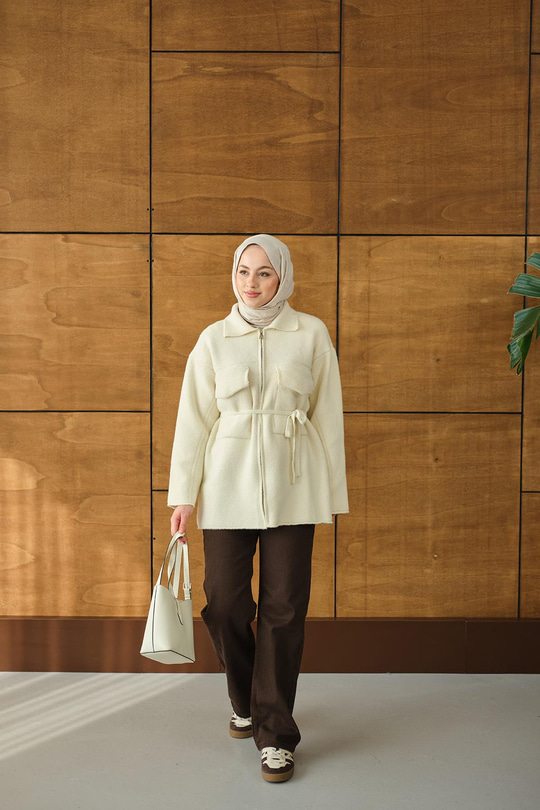 Cepli Keçe Hırka Krem