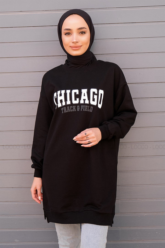 Uygun Fiyatlı CHICAGO BASKILI TUNIK SIYAH | Loccomoda.com 