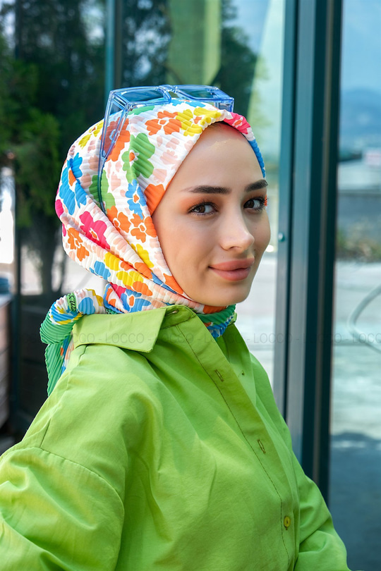 Uygun Fiyatlı CICEK DESEN PILISELI ESARP  YESIL | Loccomoda.com 