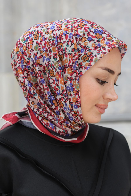 Çicek Desen Soft Eşarp Açık Kahve