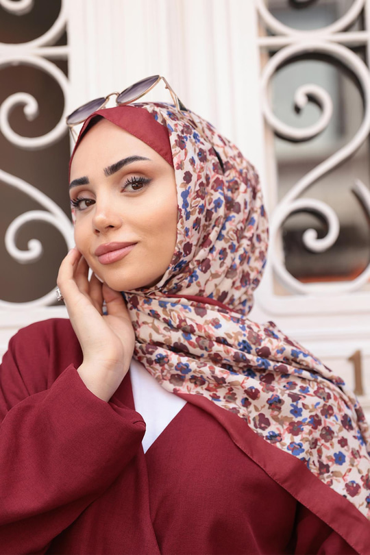 Çicek Desen Soft Şal Bordo
