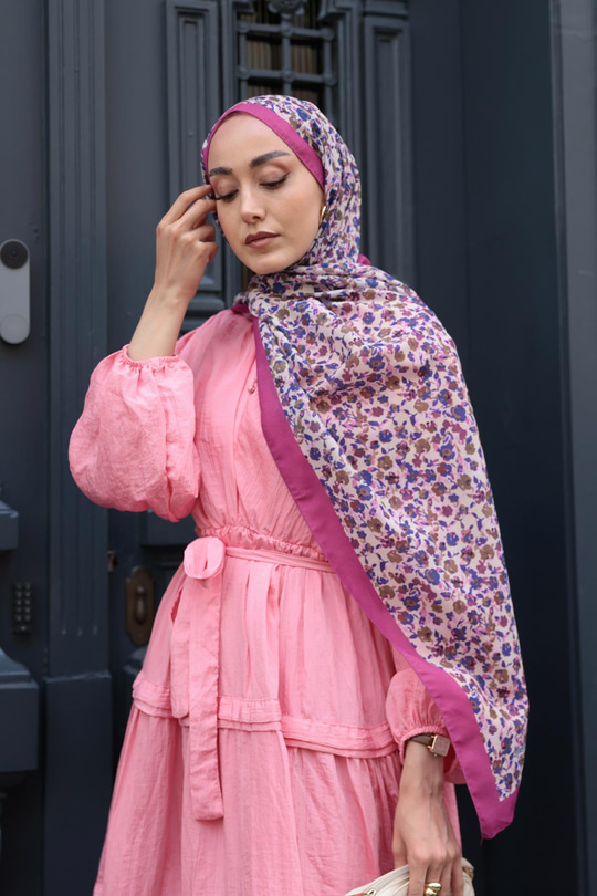 Çicek Desen Soft Şal Fuşya