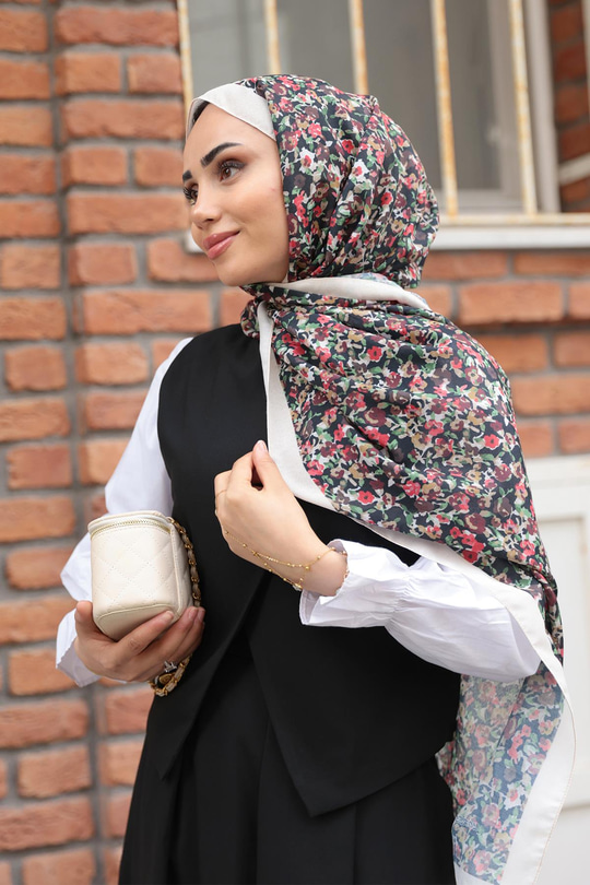 Çicek Desen Soft Şal Krem