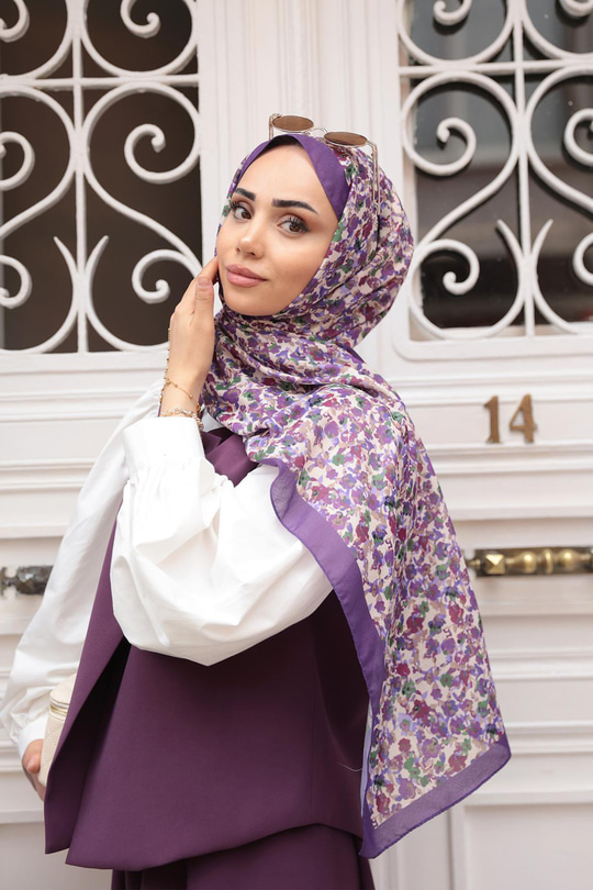 Çicek Desen Soft Şal Mor