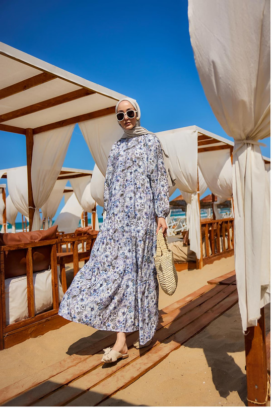 Çicek Desenli Elbise Lila