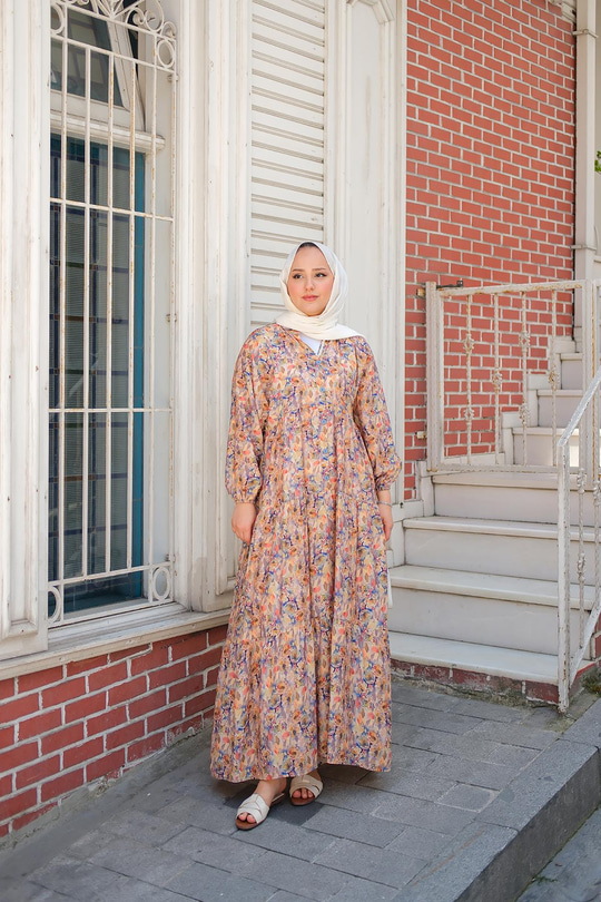 Çicek Desenli Elbise Sarı