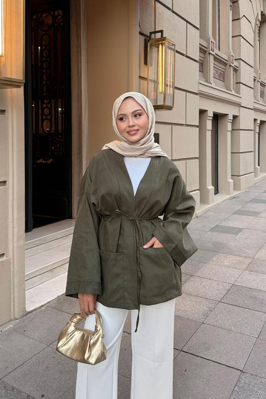 Çift Cepli Ceket Haki Yeşil