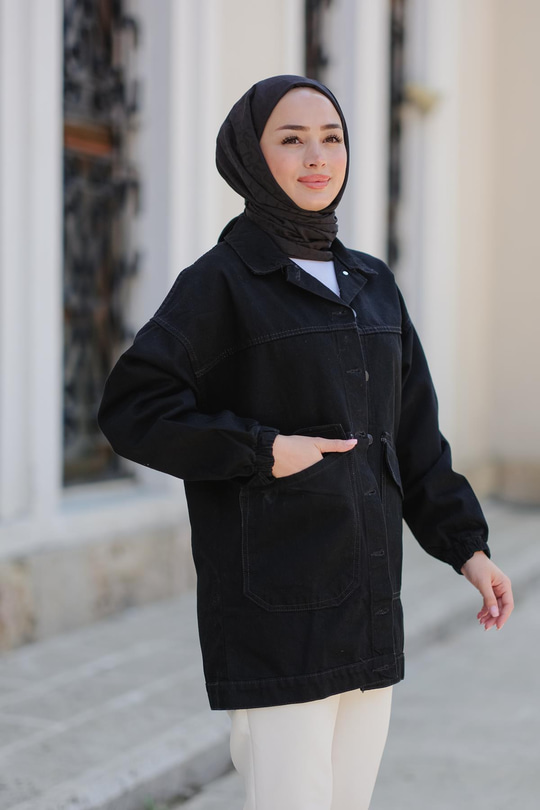 Çift Cepli Kot Ceket  Siyah