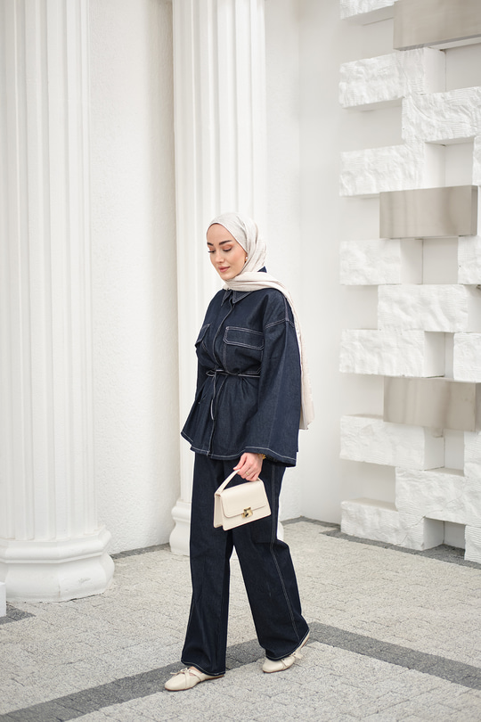 Çift Cepli Pantolonlu Takım Lacivert