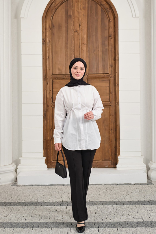 Çift Dikiş Detay Gömlek Beyaz