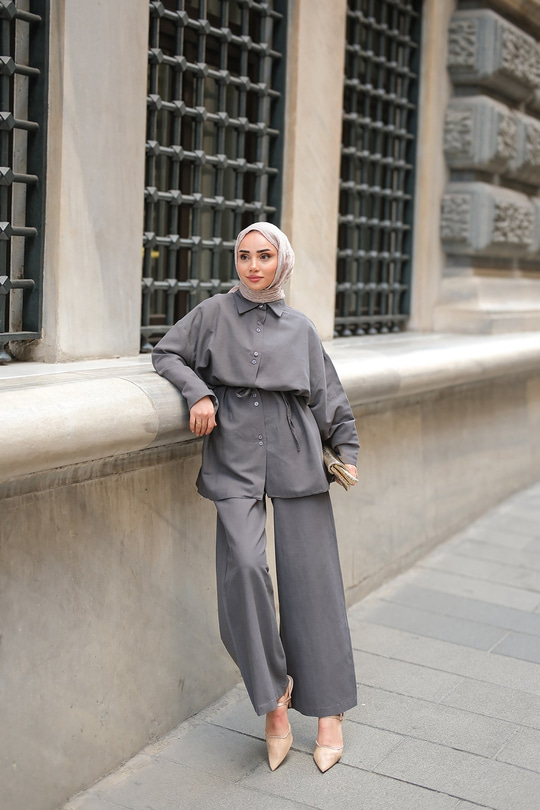 Çift Düğme Detaylı Takım Antrasit