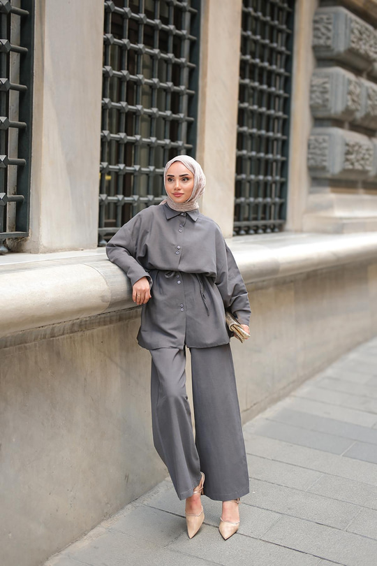 Çift Düğme Detaylı Takım Antrasit