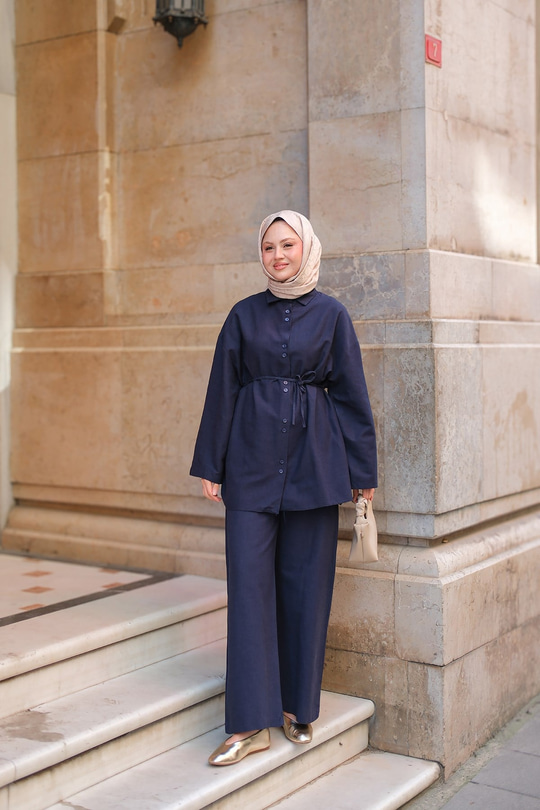 Çift Düğme Detaylı Takım Lacivert