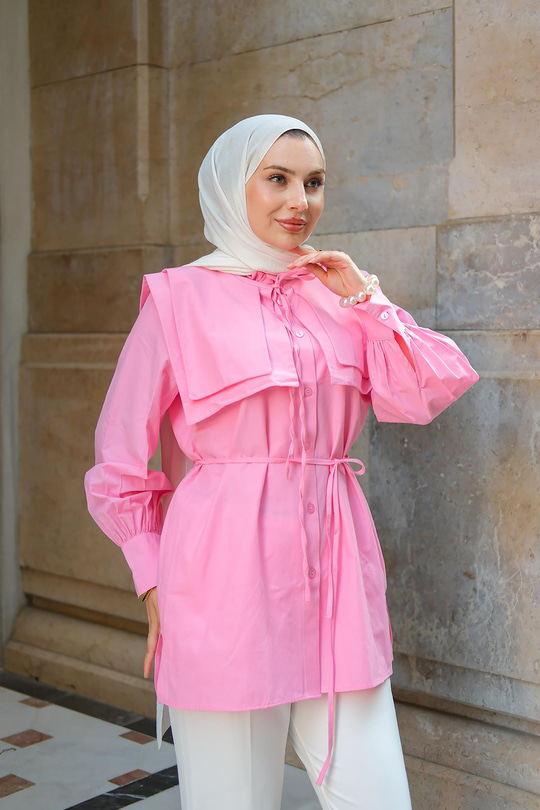 Çift Yaka Detaylı Gömlek Pembe