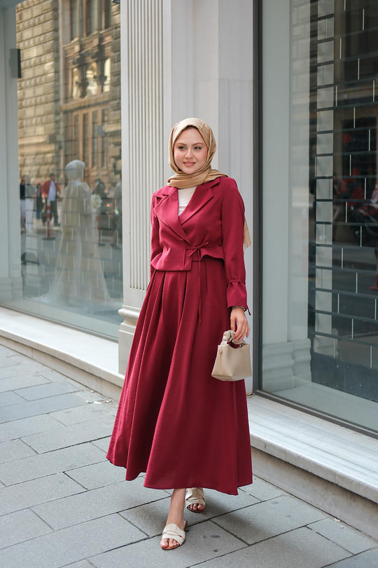 Çift Yakalı Takım Bordo