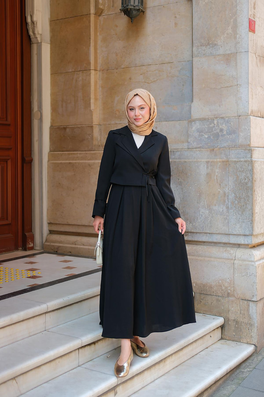 Çift Yakalı Takım Siyah