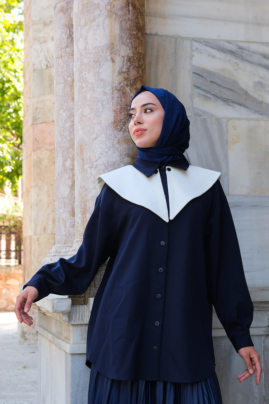 Çıkarılabilir Gemici Yaka Gömlek Lacivert