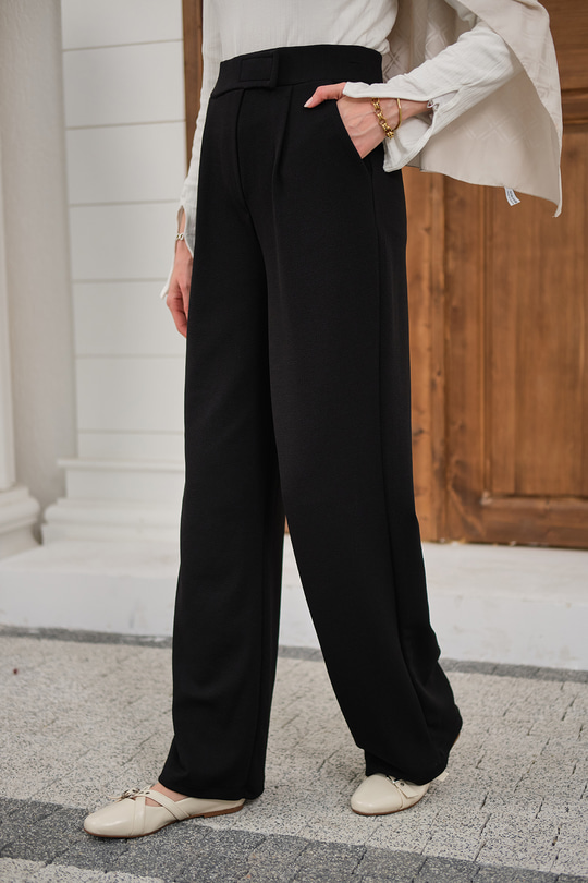 Cırtcırt Detay Kumaş Pantolon Siyah