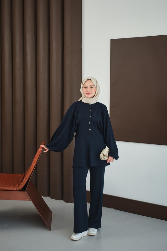 Çıtçıt Büzgü Detay İkili Takım Lacivert