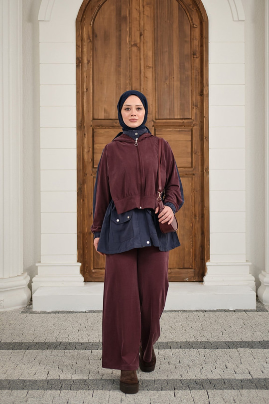 Çıtçıtlı Çift Kat Kapüşonlu Takım Lacivert