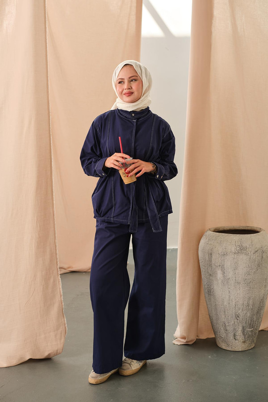 Çıtçıtlı Gabardin Takım Lacivert