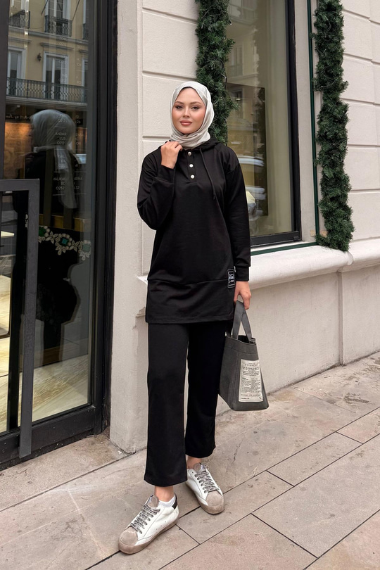 Çıtçıtlı İkili Takım Siyah