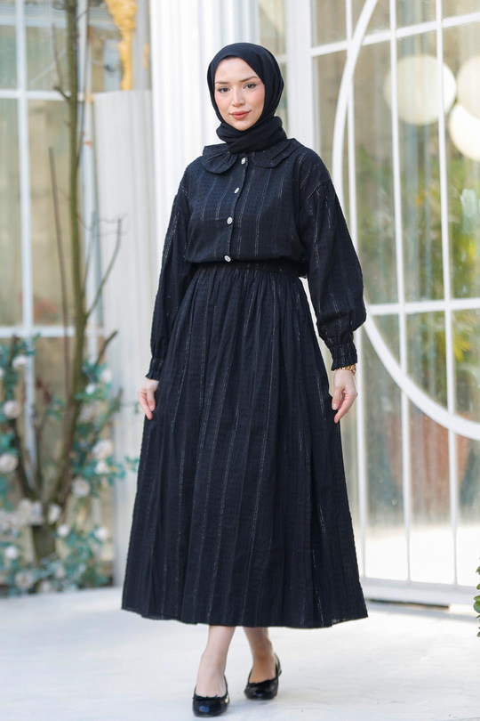 Çizgi Detay Gömlekli Takım Siyah