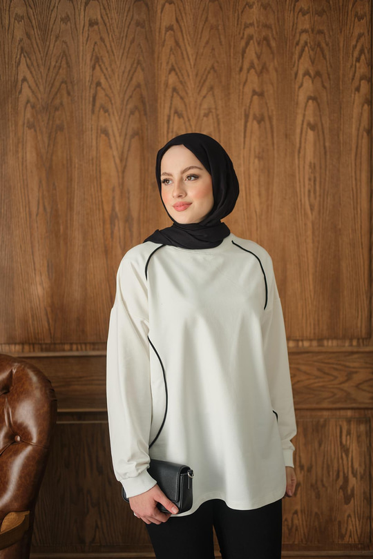 Çizgi Detay Tunik Beyaz