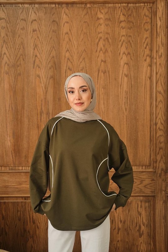 Çizgi Detay Tunik Koyu Yeşil