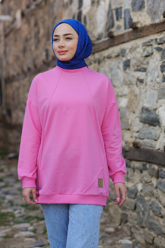 Çizgili Arma Detay Tunik Pembe