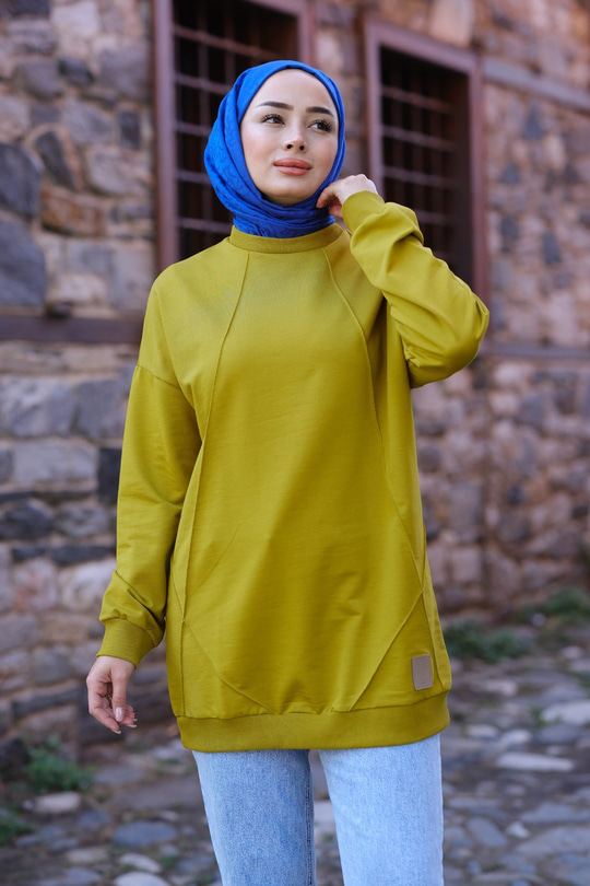 Çizgili Arma Detay Tunik Yağ Yeşil