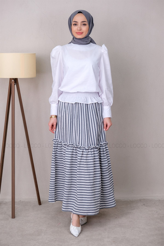 Uygun Fiyatlı CIZGILI GOFRE ETEK SIYAH | Loccomoda.com 