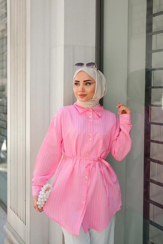 Çizgili Gömlek Pembe
