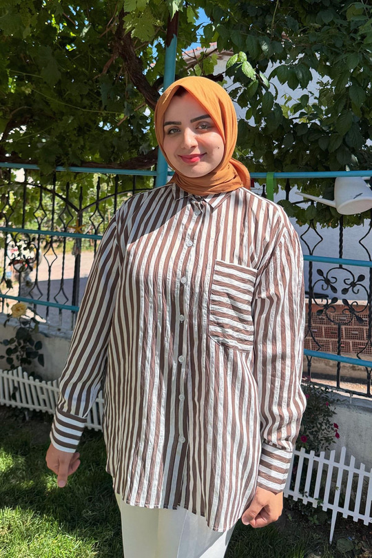 Çizgili Salaş Gömlek Kahverengi