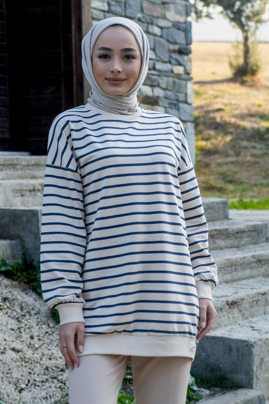 Uygun Fiyatlı CIZGILI SWEAT LACIVERT | Loccomoda.com 