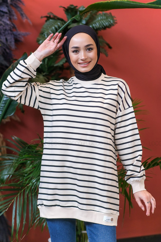 Uygun Fiyatlı CIZGILI SWEAT SIYAH | Loccomoda.com 