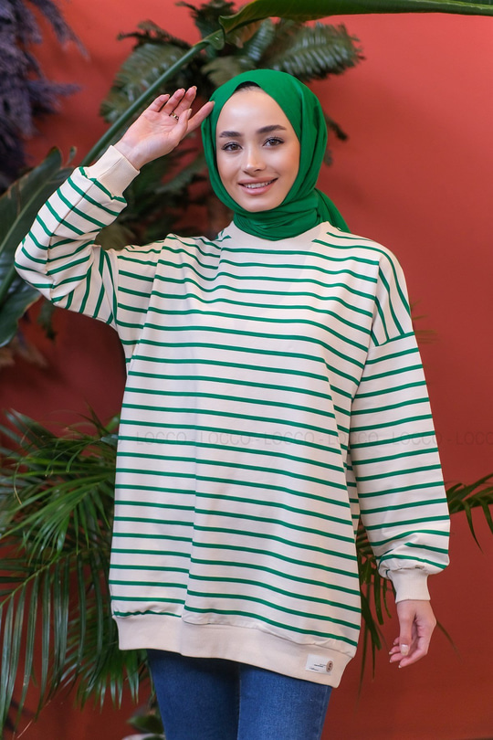 Uygun Fiyatlı CIZGILI SWEAT YESIL | Loccomoda.com 