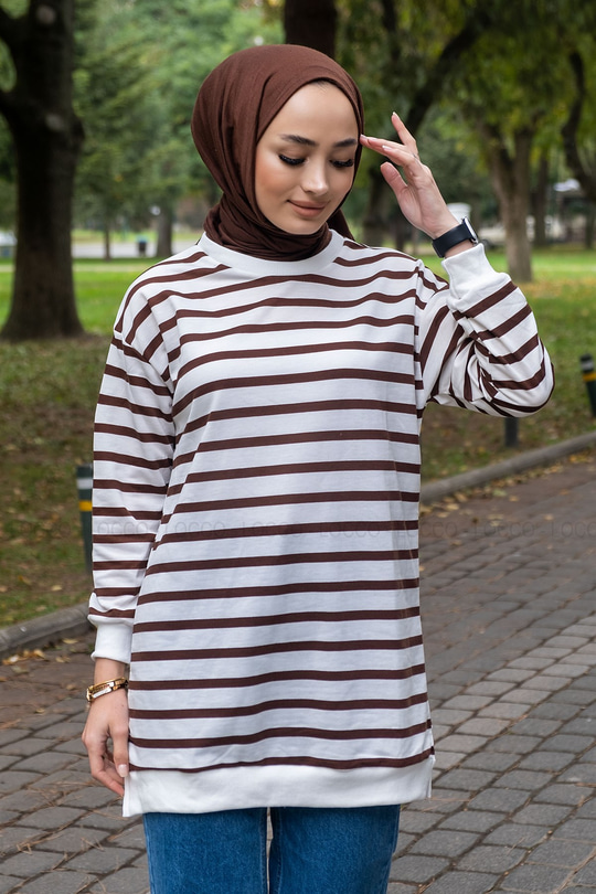 Uygun Fiyatlı CIZGILI TUNIK KAHVERENGI | Loccomoda.com 