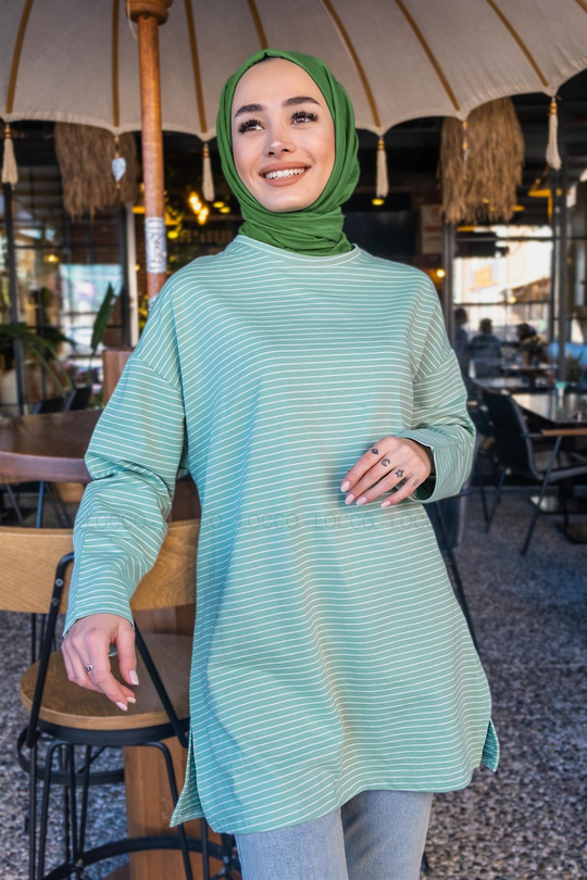 Uygun Fiyatlı CIZGILI TUNIK  MINT YESILI | Loccomoda.com 