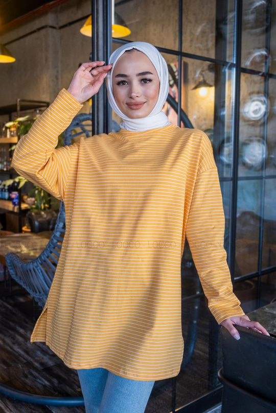 Uygun Fiyatlı CIZGILI TUNIK  SARI | Loccomoda.com 